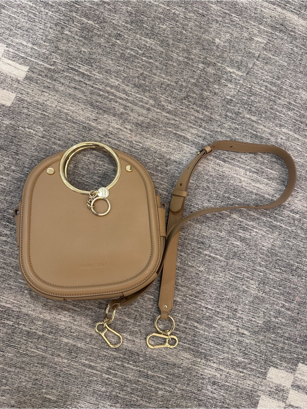 See By Chloe Taupe Brown Leather Crossbody with Gold Ring Handle